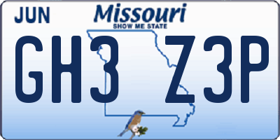 MO license plate GH3Z3P