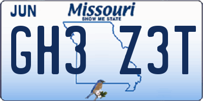 MO license plate GH3Z3T