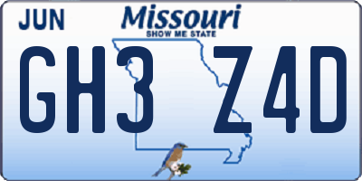 MO license plate GH3Z4D