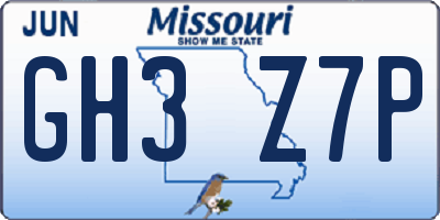 MO license plate GH3Z7P
