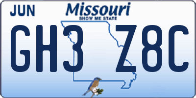 MO license plate GH3Z8C