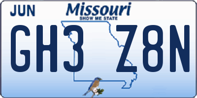MO license plate GH3Z8N
