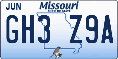 MO license plate GH3Z9A