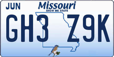 MO license plate GH3Z9K