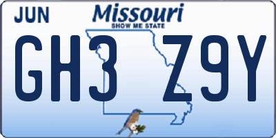 MO license plate GH3Z9Y