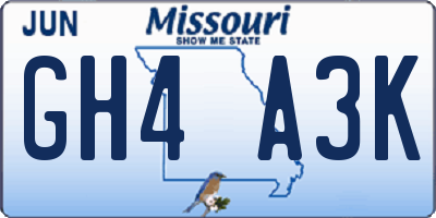 MO license plate GH4A3K
