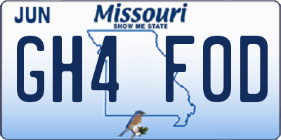MO license plate GH4F0D