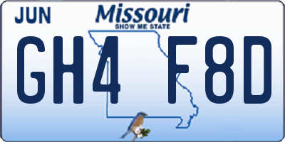 MO license plate GH4F8D
