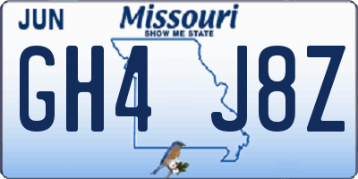 MO license plate GH4J8Z