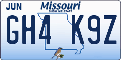 MO license plate GH4K9Z