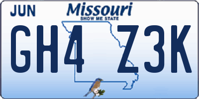 MO license plate GH4Z3K