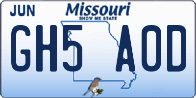 MO license plate GH5A0D