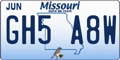 MO license plate GH5A8W