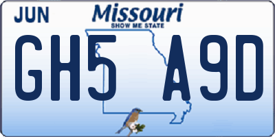 MO license plate GH5A9D