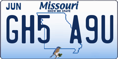 MO license plate GH5A9U