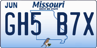MO license plate GH5B7X