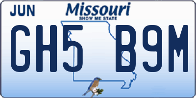 MO license plate GH5B9M