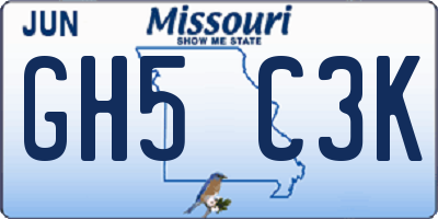 MO license plate GH5C3K