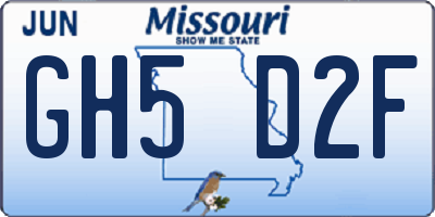 MO license plate GH5D2F