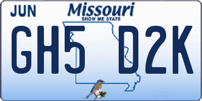 MO license plate GH5D2K