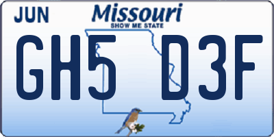 MO license plate GH5D3F