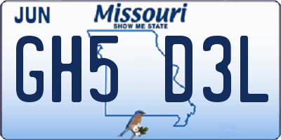 MO license plate GH5D3L