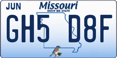 MO license plate GH5D8F