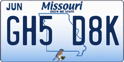 MO license plate GH5D8K
