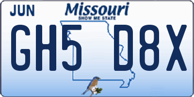 MO license plate GH5D8X