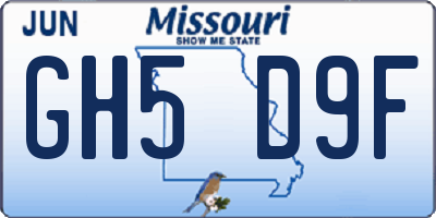 MO license plate GH5D9F