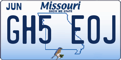 MO license plate GH5E0J