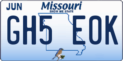MO license plate GH5E0K