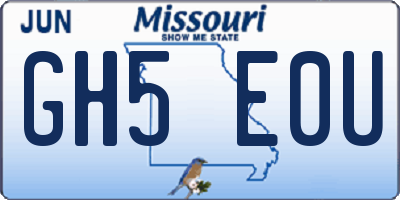 MO license plate GH5E0U
