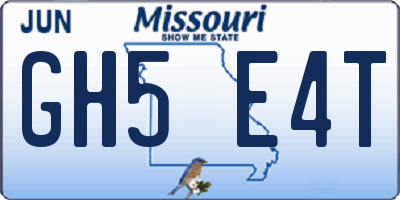 MO license plate GH5E4T