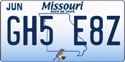 MO license plate GH5E8Z