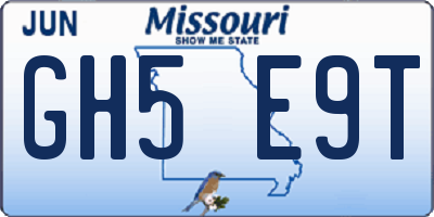 MO license plate GH5E9T