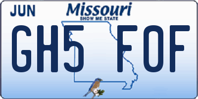 MO license plate GH5F0F