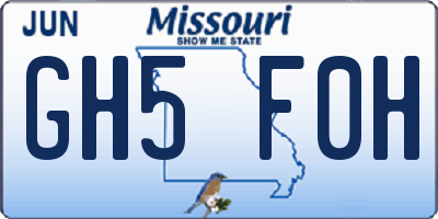 MO license plate GH5F0H