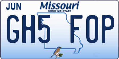 MO license plate GH5F0P