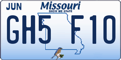 MO license plate GH5F1O