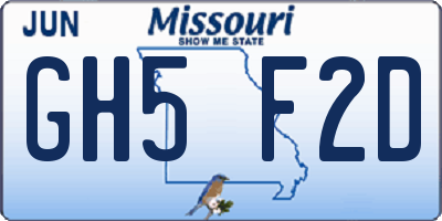 MO license plate GH5F2D