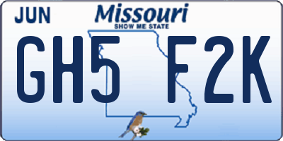 MO license plate GH5F2K