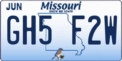 MO license plate GH5F2W
