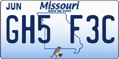 MO license plate GH5F3C