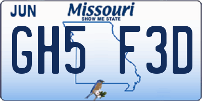 MO license plate GH5F3D
