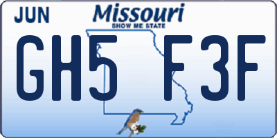 MO license plate GH5F3F
