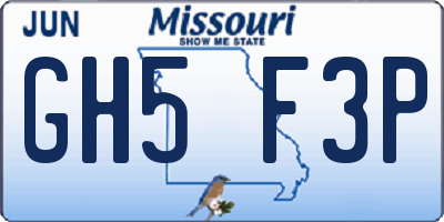 MO license plate GH5F3P