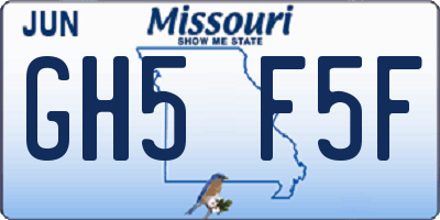 MO license plate GH5F5F