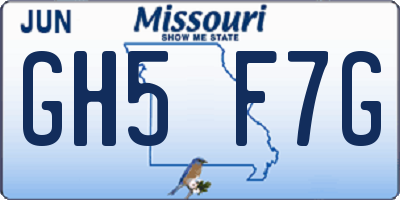 MO license plate GH5F7G