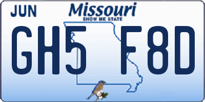 MO license plate GH5F8D